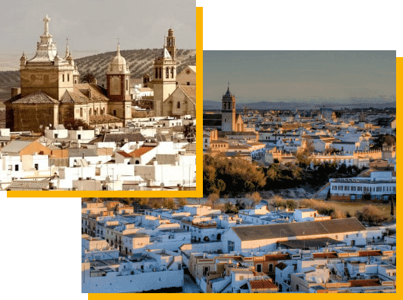 Dos fotografías del Ayuntamiento de Marchena en las que se pueden ver dos vistas distintas del municipio