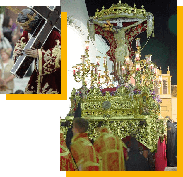 composición de dos fotografías, la imagen de Cristo durante el Calvario y el Cristo de la Vera-Cruz